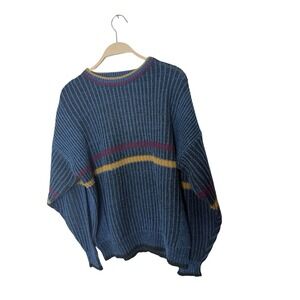 Vintage American Weekend Sweater‎ Mens XL Blue Geometric Made USA 90s